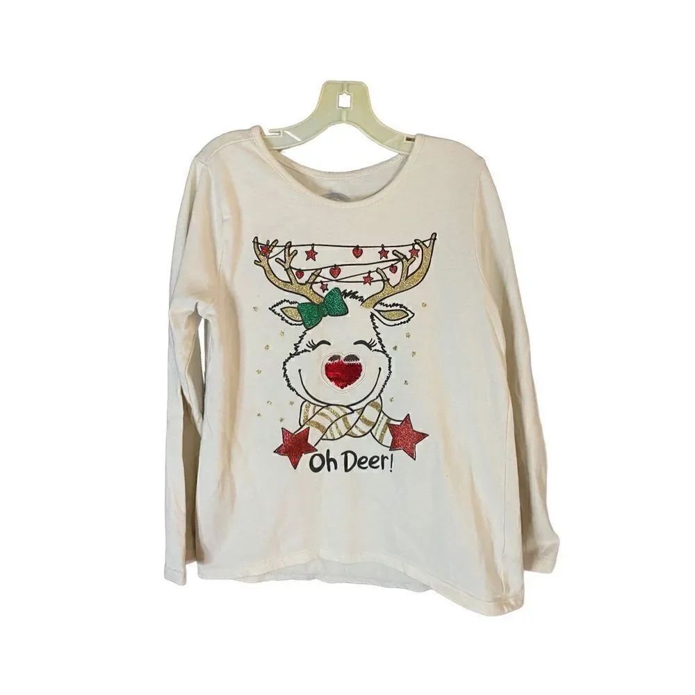 Holiday time Rudolph reindeer, Christmas, long sleeve T-shirt, size 10/12, large